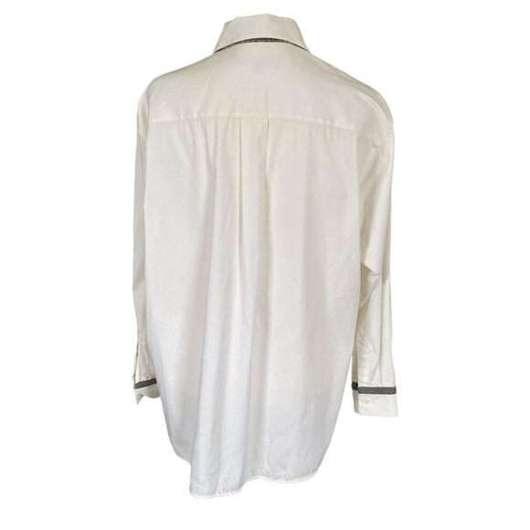 Lafayette 148 New York women's size P cream button down collared blouse sequin - Picture 4 of 9